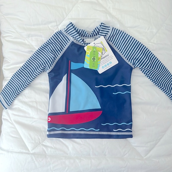 New Baby Flap Happy Rash Guard Sail Boats 6-9 mo swimsuit sun beach pool - Picture 2 of 5